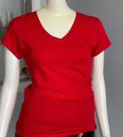 H 3002 Premium Women Fitted 95% Soft Cotton 5% Elastin    Blend Short Sleeve V neck T-Shirt
